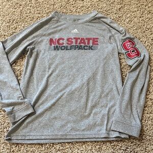 adidas Boys Gray NC State Wolfpack Long Sleeve Tee with Red Logo